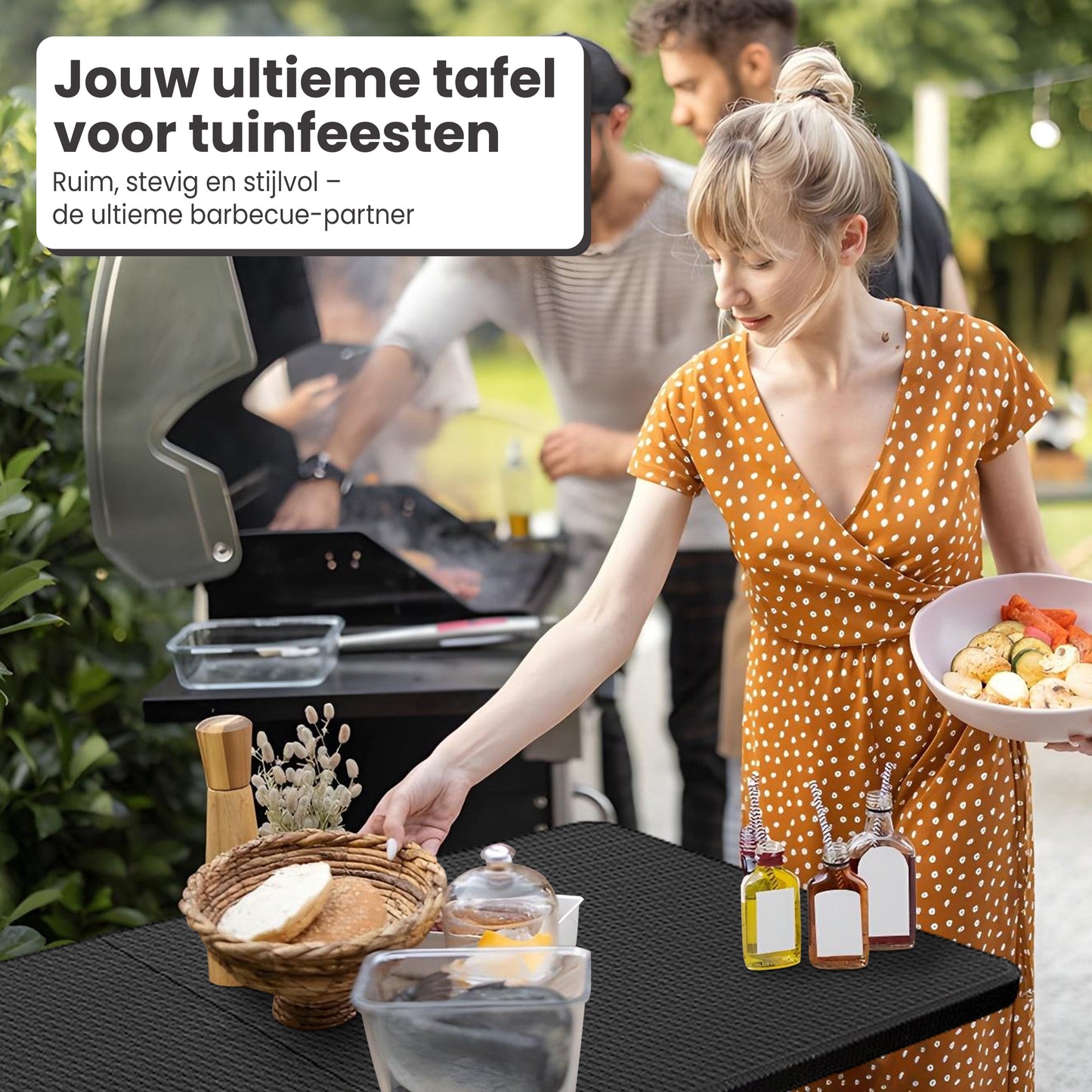 IvoQ Inklapbare Tafel 180 cm Rattan Zwart-IvoQ