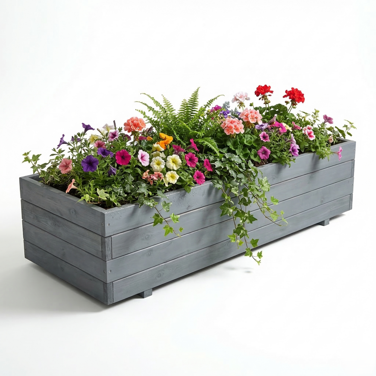 Jardinière en bois IvoQ grise - Bois certifié FSC - 120 x 40 x 32 cm