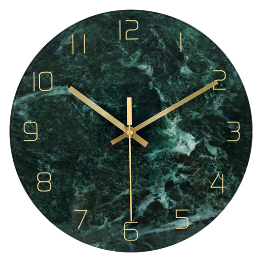 IvoQ Moderne Wandklok Groen Marmerlook Glas Ø 30 cm-IvoQ