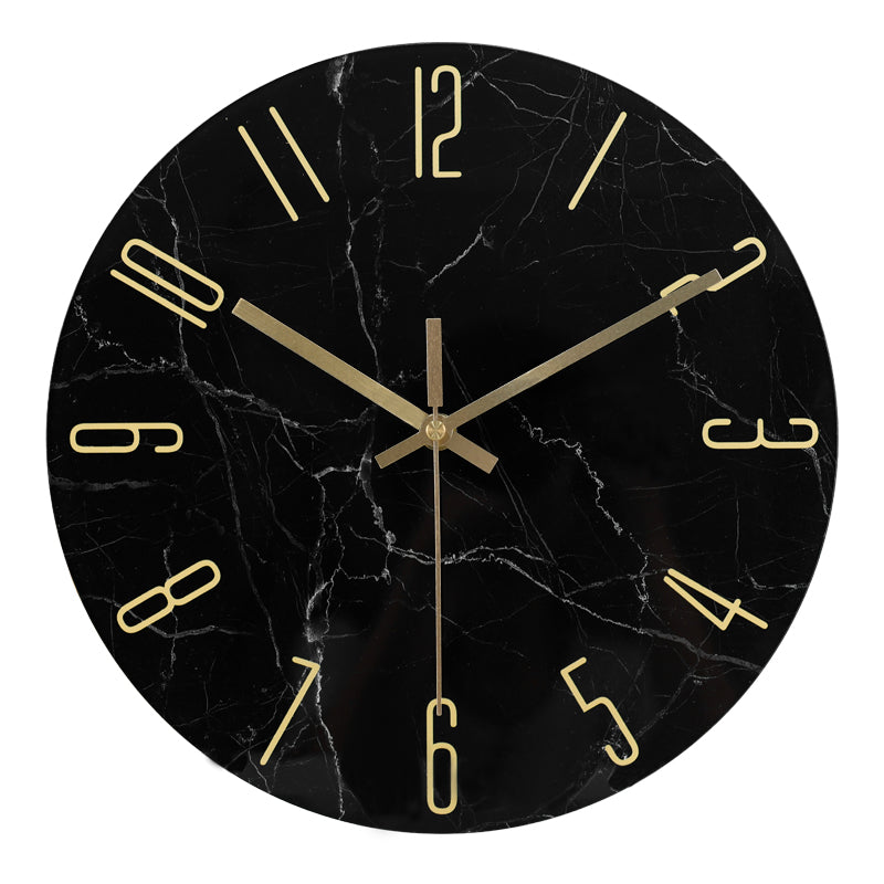 IvoQ Zwarte Marmerlook Wandklok met Gouden Details Glas Ø 30 cm-IvoQ