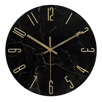 IvoQ Zwarte Marmerlook Wandklok met Gouden Details Glas Ø 30 cm-IvoQ