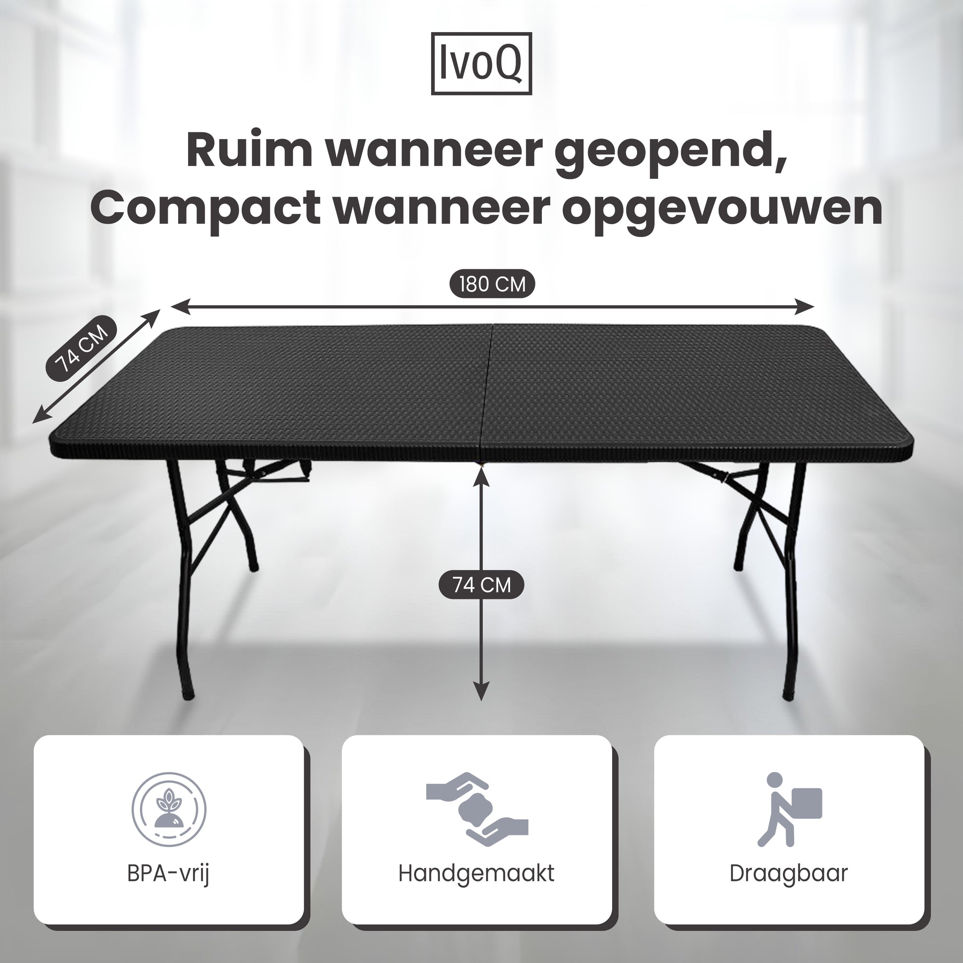 IvoQ Inklapbare Tafel 180 cm Rattan Zwart-IvoQ