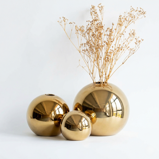 Ensemble de vases IvoQ en céramique dorée de luxe, 3 pièces