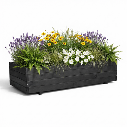 Jardinière d'extérieur de luxe IvoQ en bois noir certifié FSC - Jardinière résistante aux intempéries - 120 x 40 x 32 cm