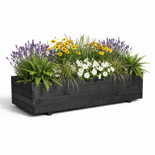 Jardinière d'extérieur de luxe IvoQ en bois noir certifié FSC - Jardinière résistante aux intempéries - 120 x 40 x 32 cm