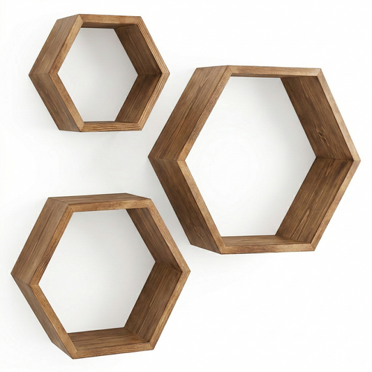 Étagères murales hexagonales IvoQ, ensemble de 3 pièces, marron