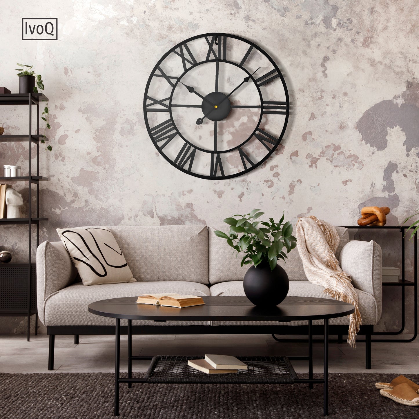 IvoQ Wandklok Zwart Metaal Romeins 40 cm-IvoQ