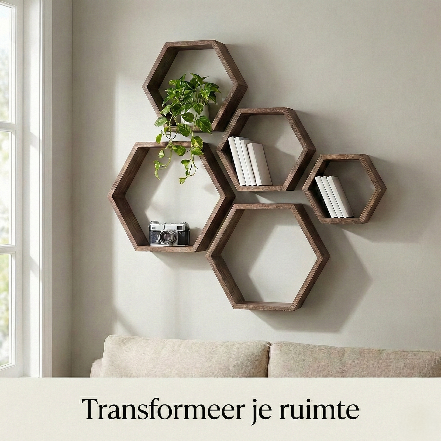 Ensemble de 5 étagères murales hexagonales IvoQ