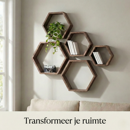 Ensemble de 5 étagères murales hexagonales IvoQ