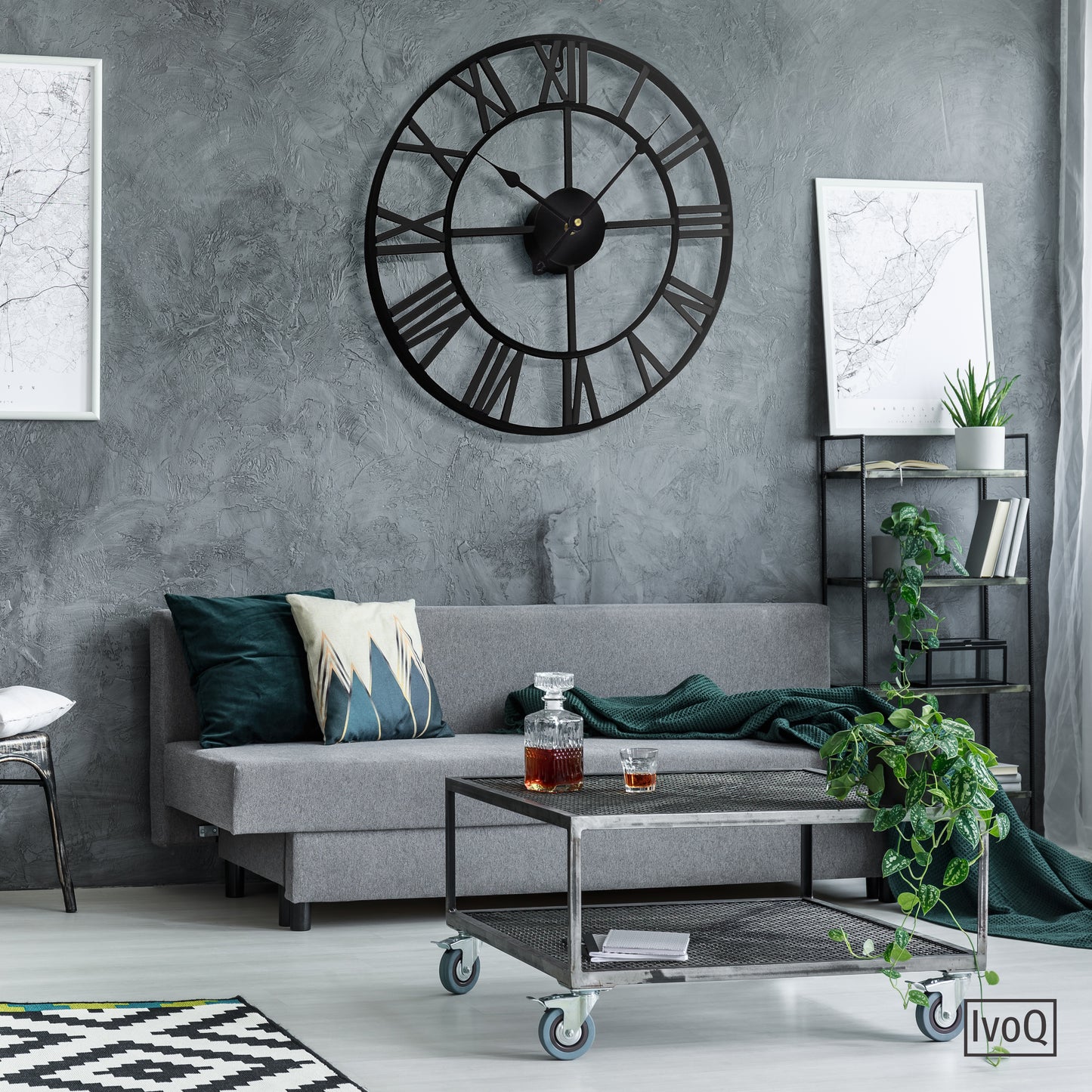 IvoQ Wandklok Zwart Metaal Romeins 40 cm-IvoQ