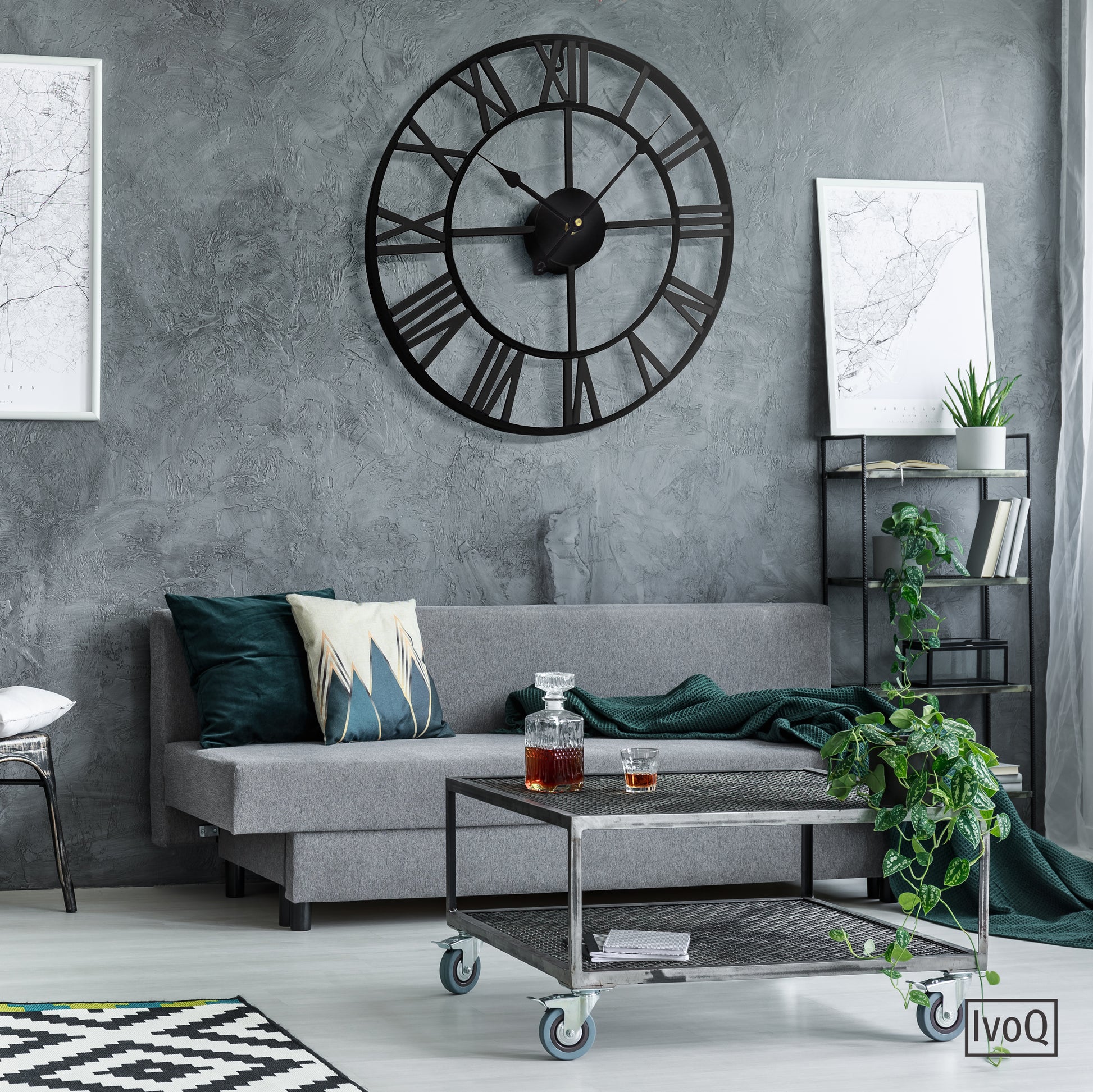 IvoQ Wandklok Zwart Metaal Romeins 40 cm-IvoQ