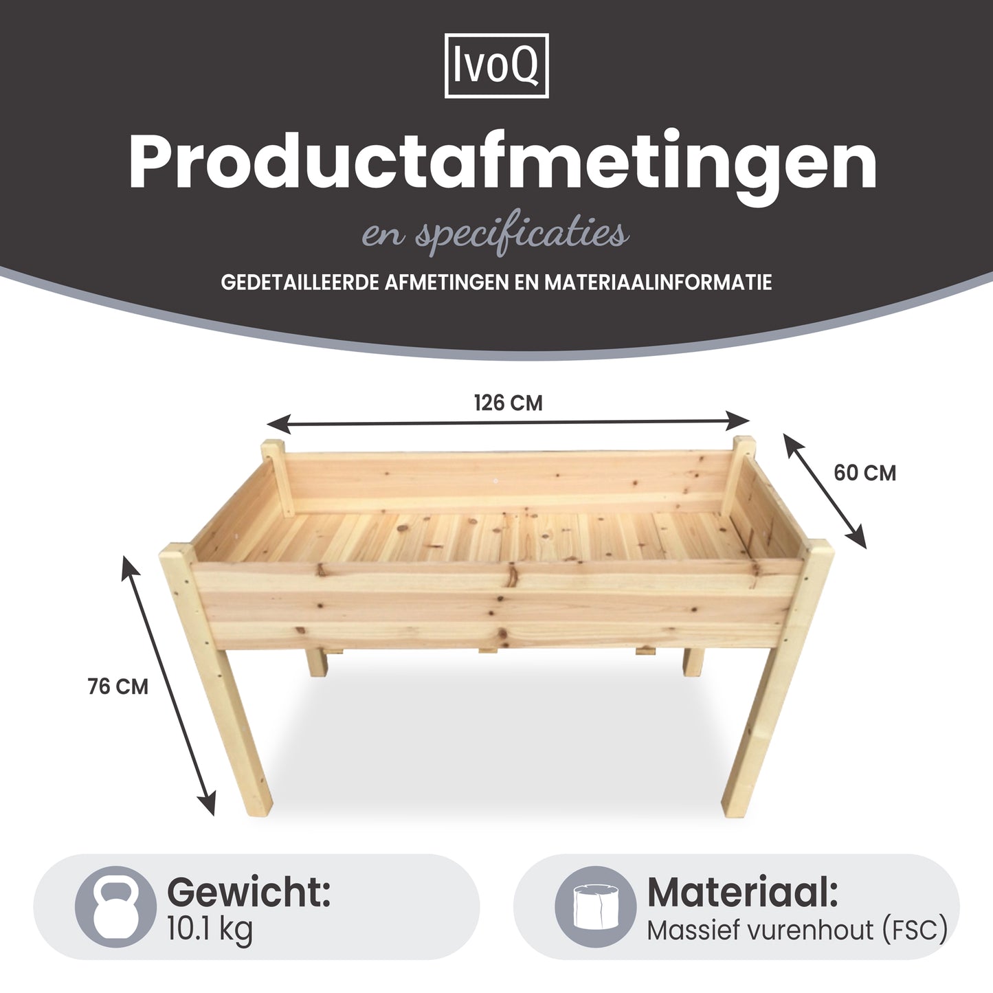 IvoQ Verhoogde Plantenbak FSC 126x60x76 cm-IvoQ