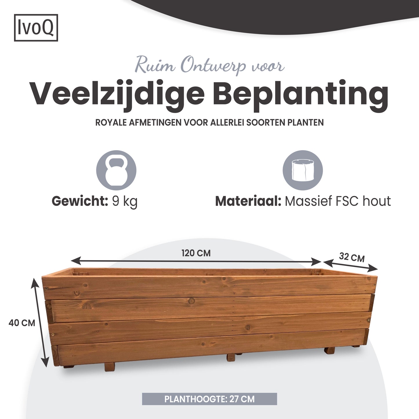 IvoQ Plantenbak Hout 120x40x32 cm-IvoQ