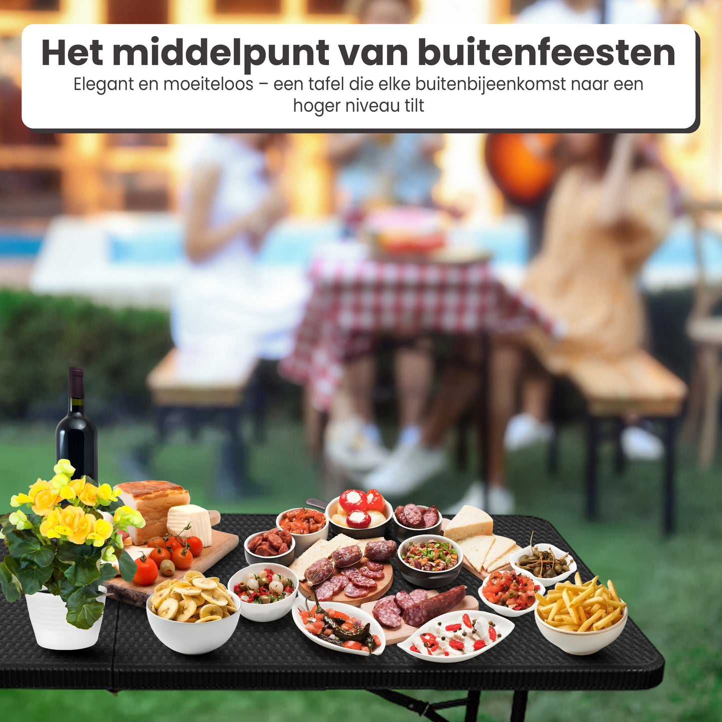 IvoQ Inklapbare Tafel 180 cm Rattan Zwart-IvoQ