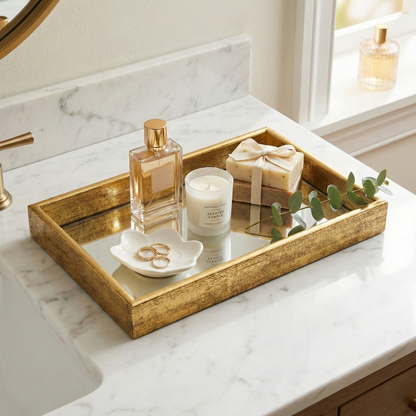 Plateau doré de luxe IvoQ avec fond miroir