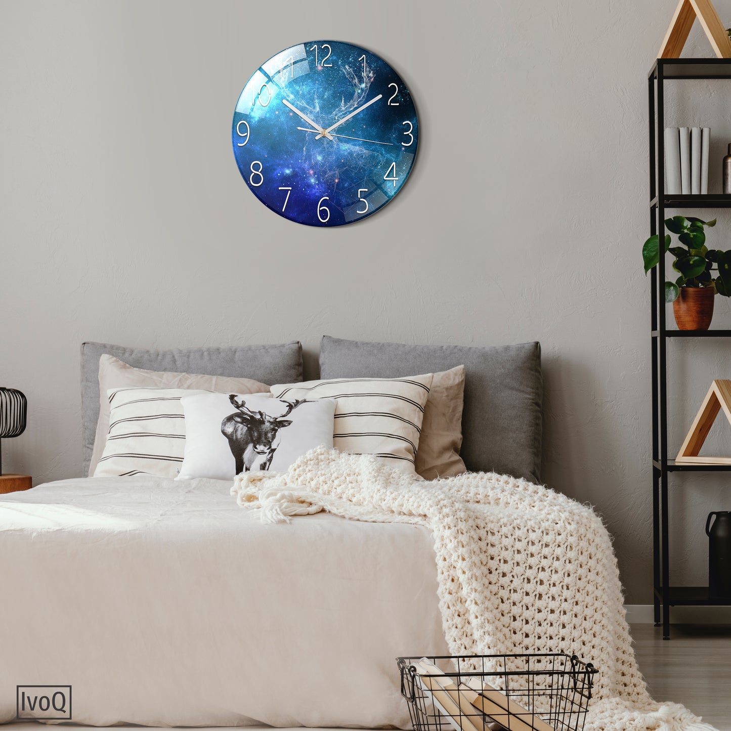 IvoQ Stille Wandklok Blauwe Sterrenhemel 3D Ø 30 cm-IvoQ