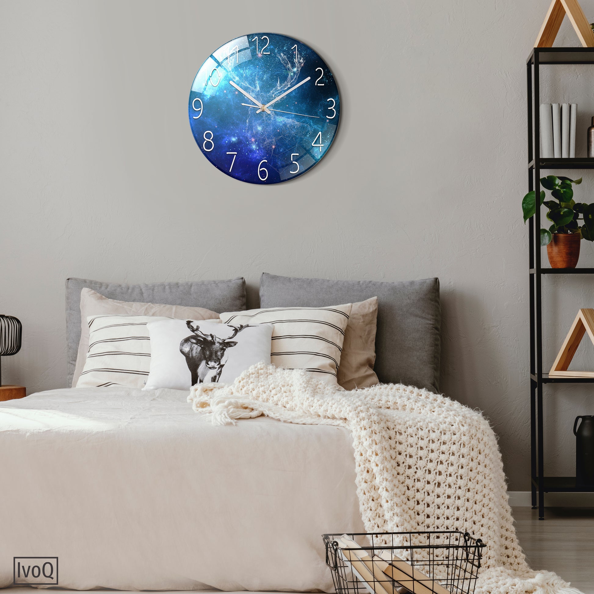 IvoQ Stille Wandklok Blauwe Sterrenhemel 3D Ø 30 cm-IvoQ