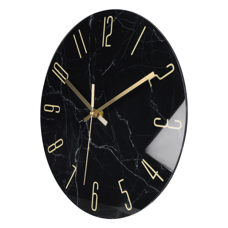 IvoQ Zwarte Marmerlook Wandklok met Gouden Details Glas Ø 30 cm-IvoQ
