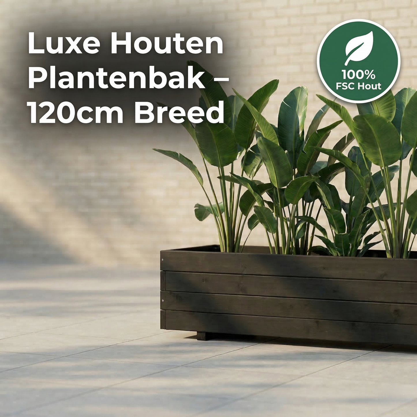 Jardinière d'extérieur de luxe IvoQ en bois noir certifié FSC - Jardinière résistante aux intempéries - 120 x 40 x 32 cm