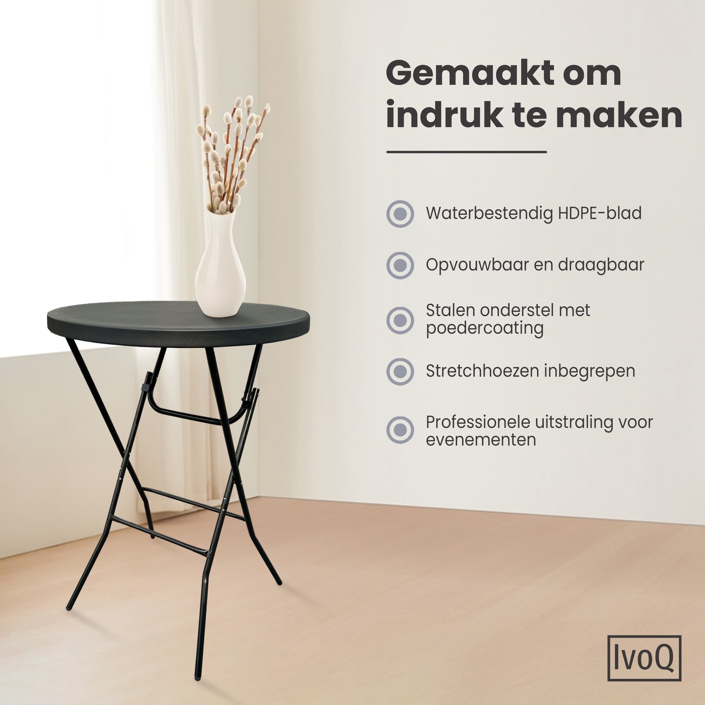 IvoQ Statafels Set Zwart met Hoezen Ø80x110 cm-IvoQ