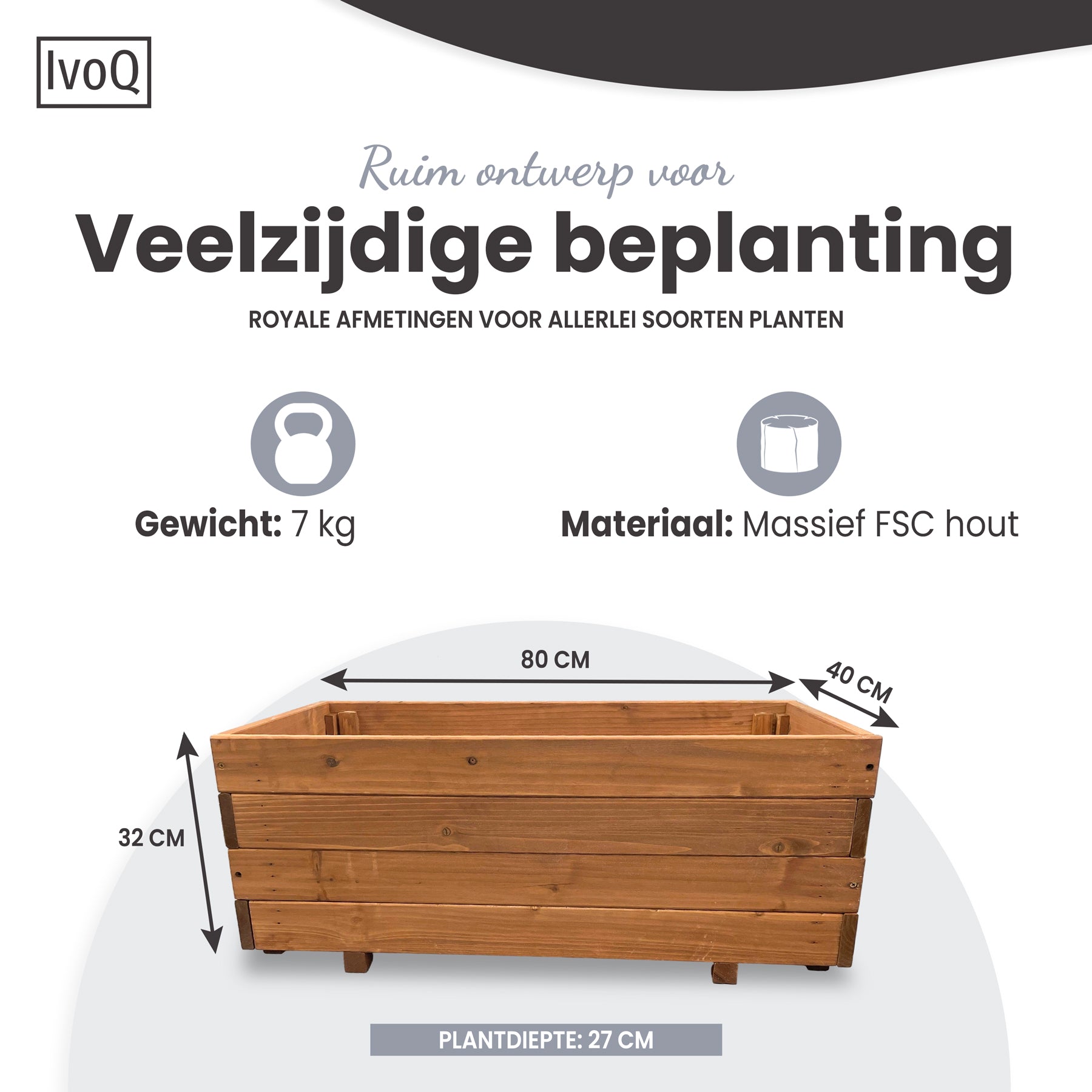 IvoQ Plantenbak Hout 80x40x32 cm-IvoQ