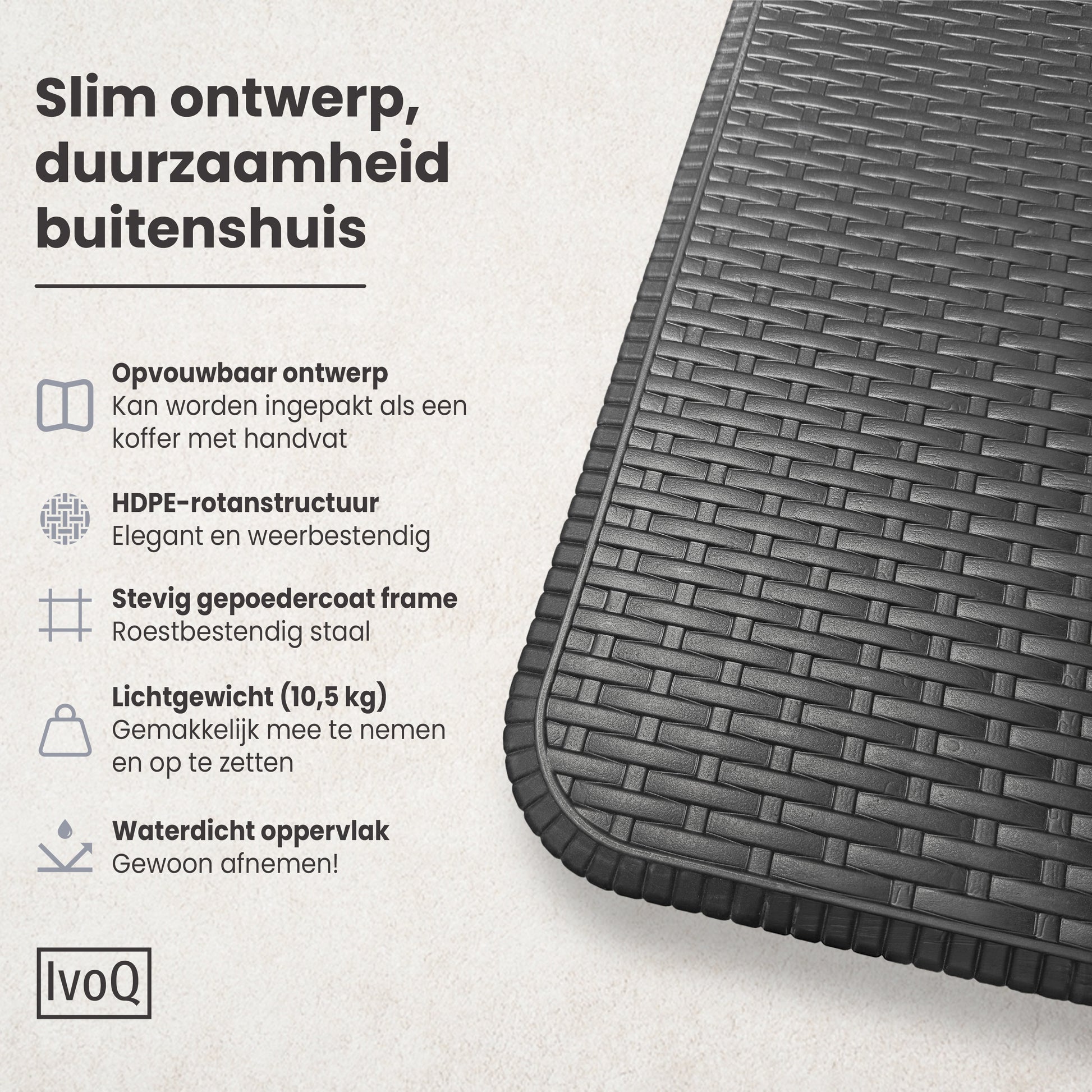 IvoQ Inklapbare Tafel 180 cm Rattan Zwart-IvoQ