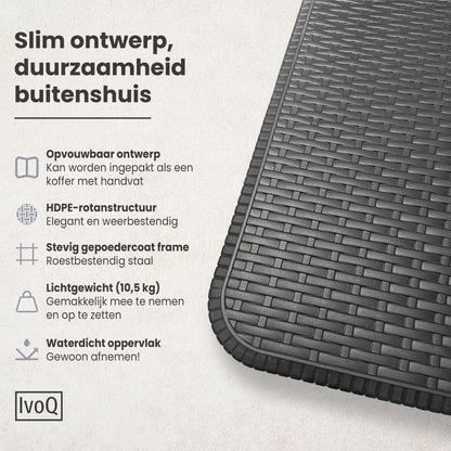 IvoQ Inklapbare Tafel 180 cm Rattan Zwart-IvoQ