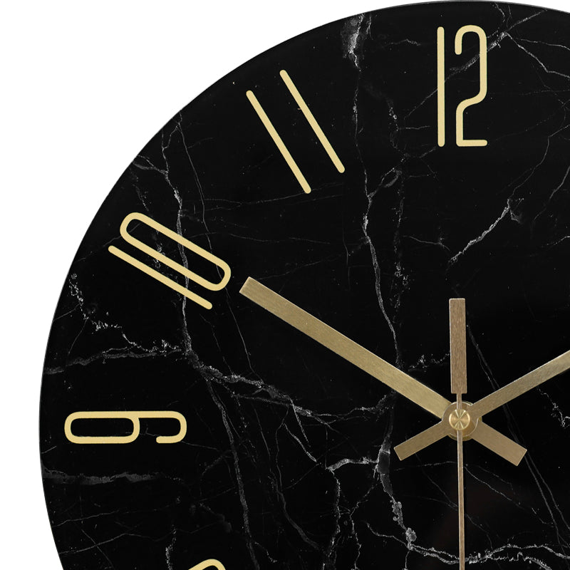 IvoQ Zwarte Marmerlook Wandklok met Gouden Details Glas Ø 30 cm-IvoQ