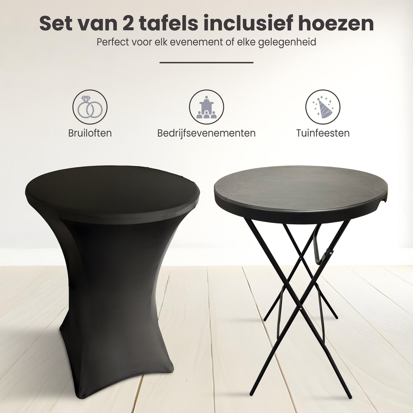 IvoQ Statafels Set Zwart met Hoezen Ø80x110 cm-IvoQ