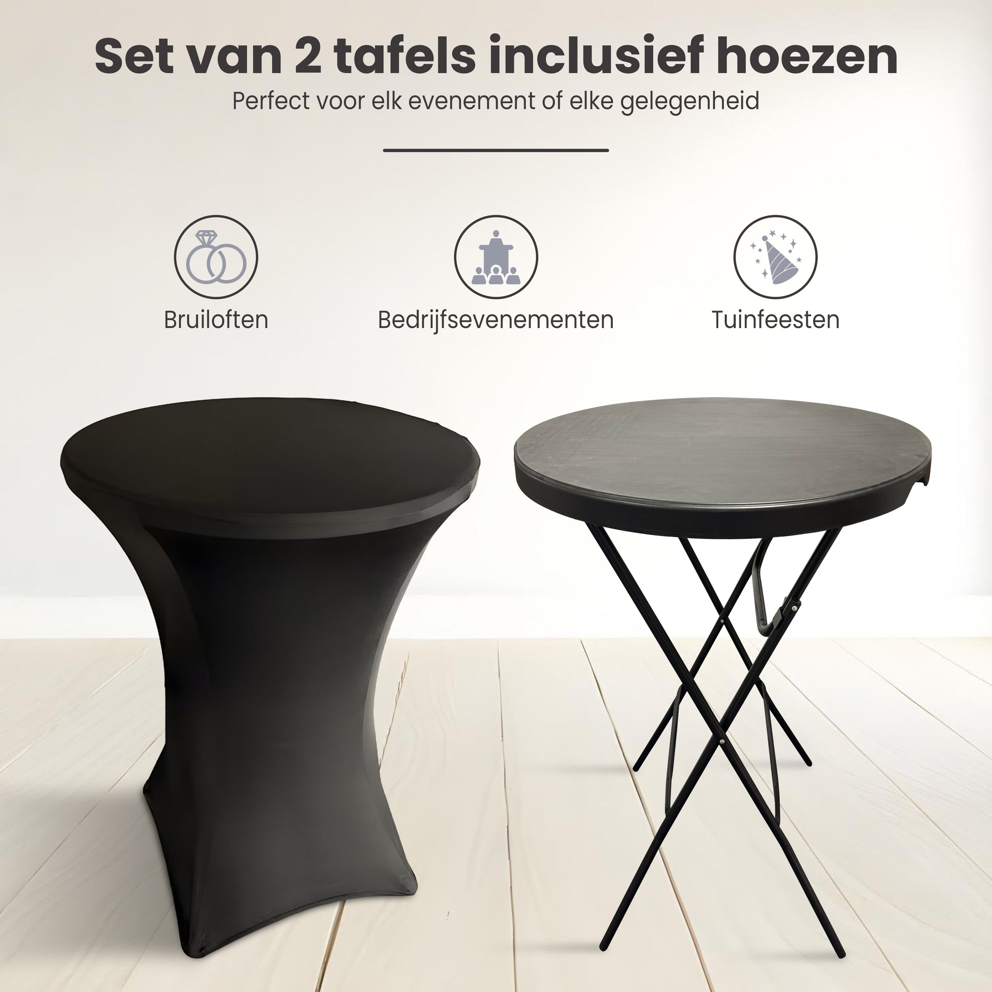IvoQ Statafels Set Zwart met Hoezen Ø80x110 cm-IvoQ