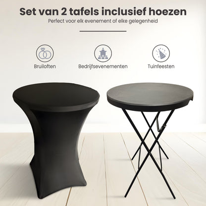 IvoQ Statafels Set Zwart met Hoezen Ø80x110 cm-IvoQ