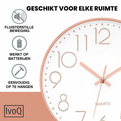 IvoQ Stijlvolle Wandklok Wit/Roze Ø30 cm-IvoQ