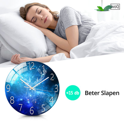IvoQ Stille Wandklok Blauwe Sterrenhemel 3D Ø 30 cm-IvoQ