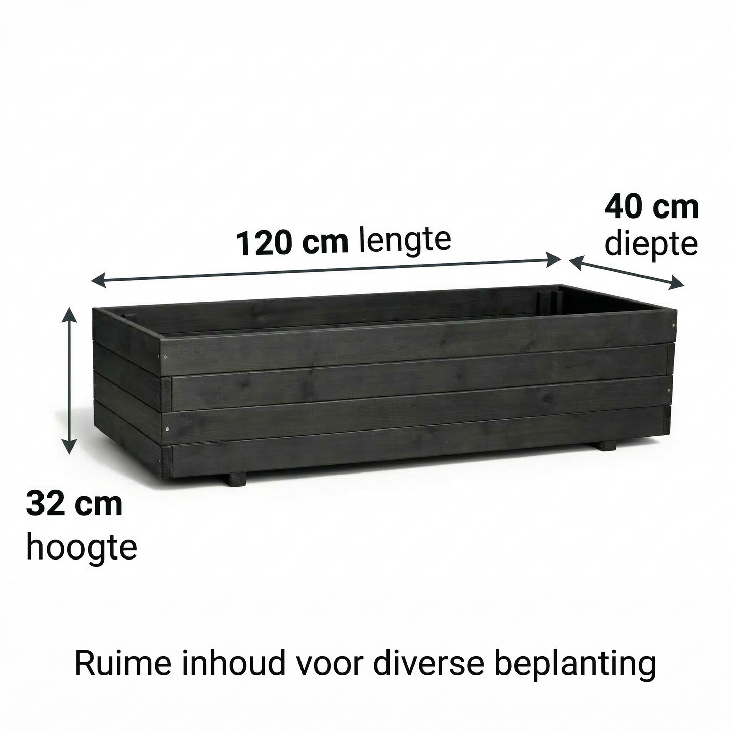 Jardinière d'extérieur de luxe IvoQ en bois noir certifié FSC - Jardinière résistante aux intempéries - 120 x 40 x 32 cm