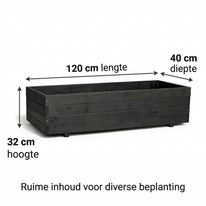 Jardinière d'extérieur de luxe IvoQ en bois noir certifié FSC - Jardinière résistante aux intempéries - 120 x 40 x 32 cm