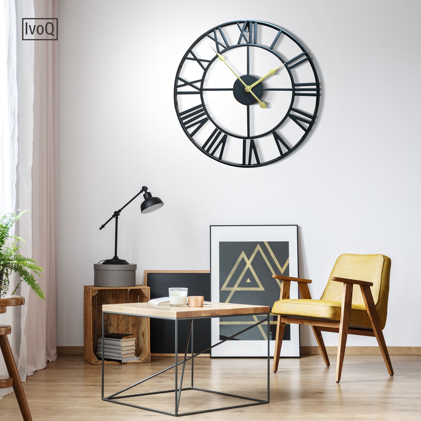IvoQ Wandklok Zwart Romeins Gouden Wijzers 40 cm-IvoQ