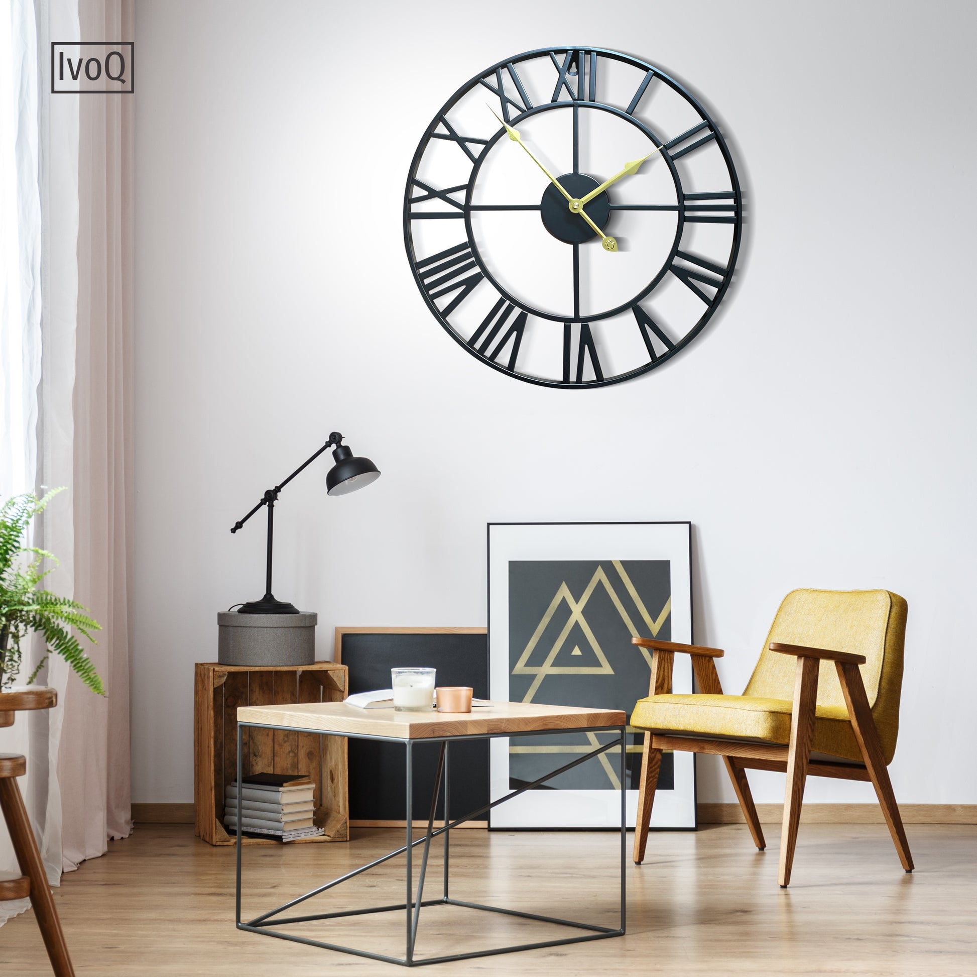 IvoQ Wandklok Zwart Romeins Gouden Wijzers 40 cm-IvoQ