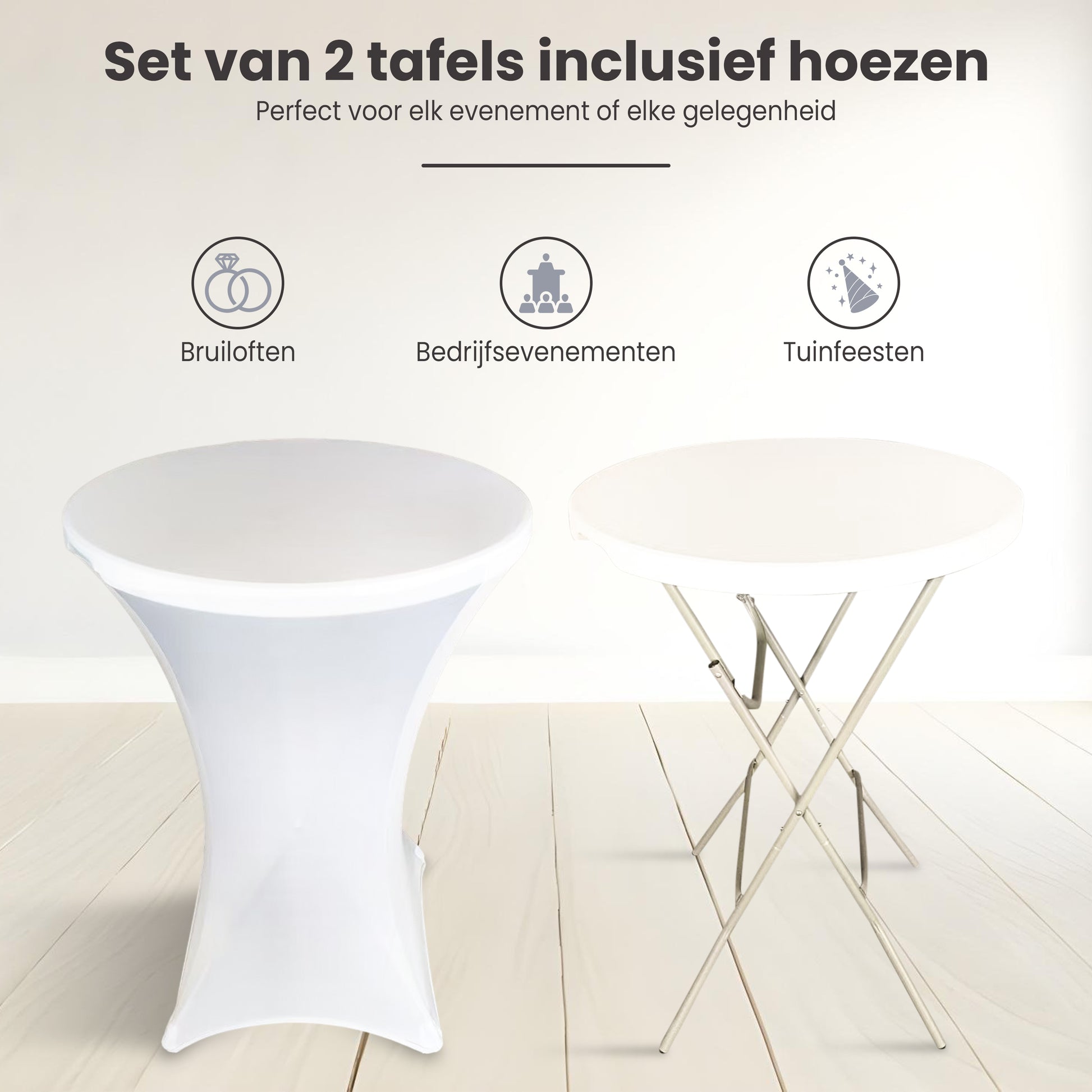 IvoQ Statafels Set Wit met Hoezen Ø80x110 cm-IvoQ