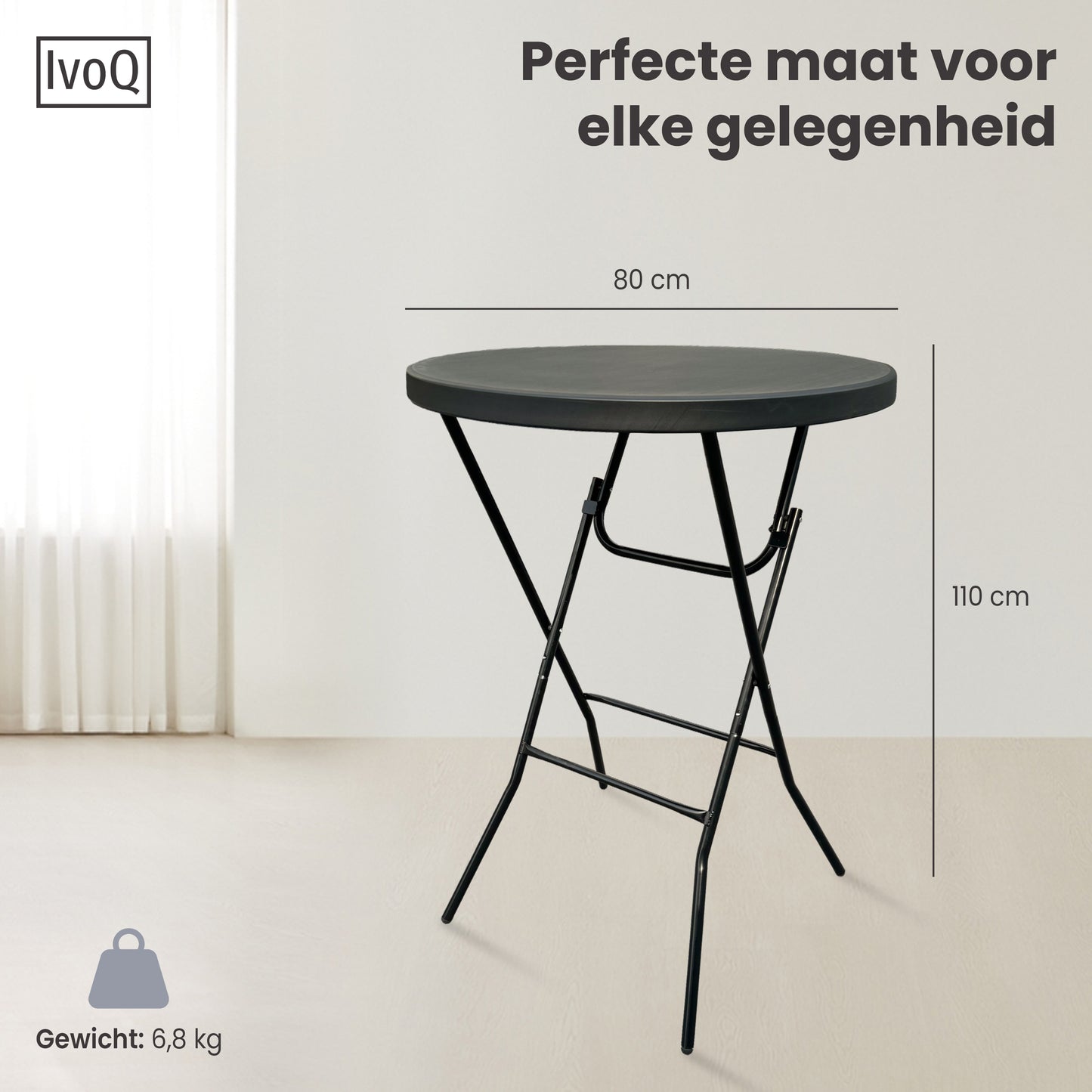 IvoQ Statafel Zwart – Inclusief Zwarte Stretchhoes – Ø80 cm x 110 cm – Opvouwbaar – Partytafel voor Feest, Tuin & Event