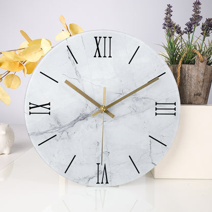 IvoQ Marmerlook Glazen Wandklok Ø 30 cm-IvoQ