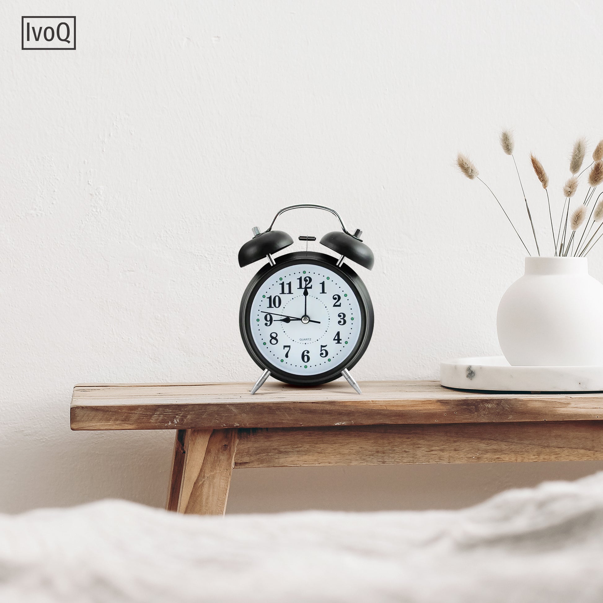 IvoQ Witte Klassieke Wekker met Dubbele Bel-IvoQ