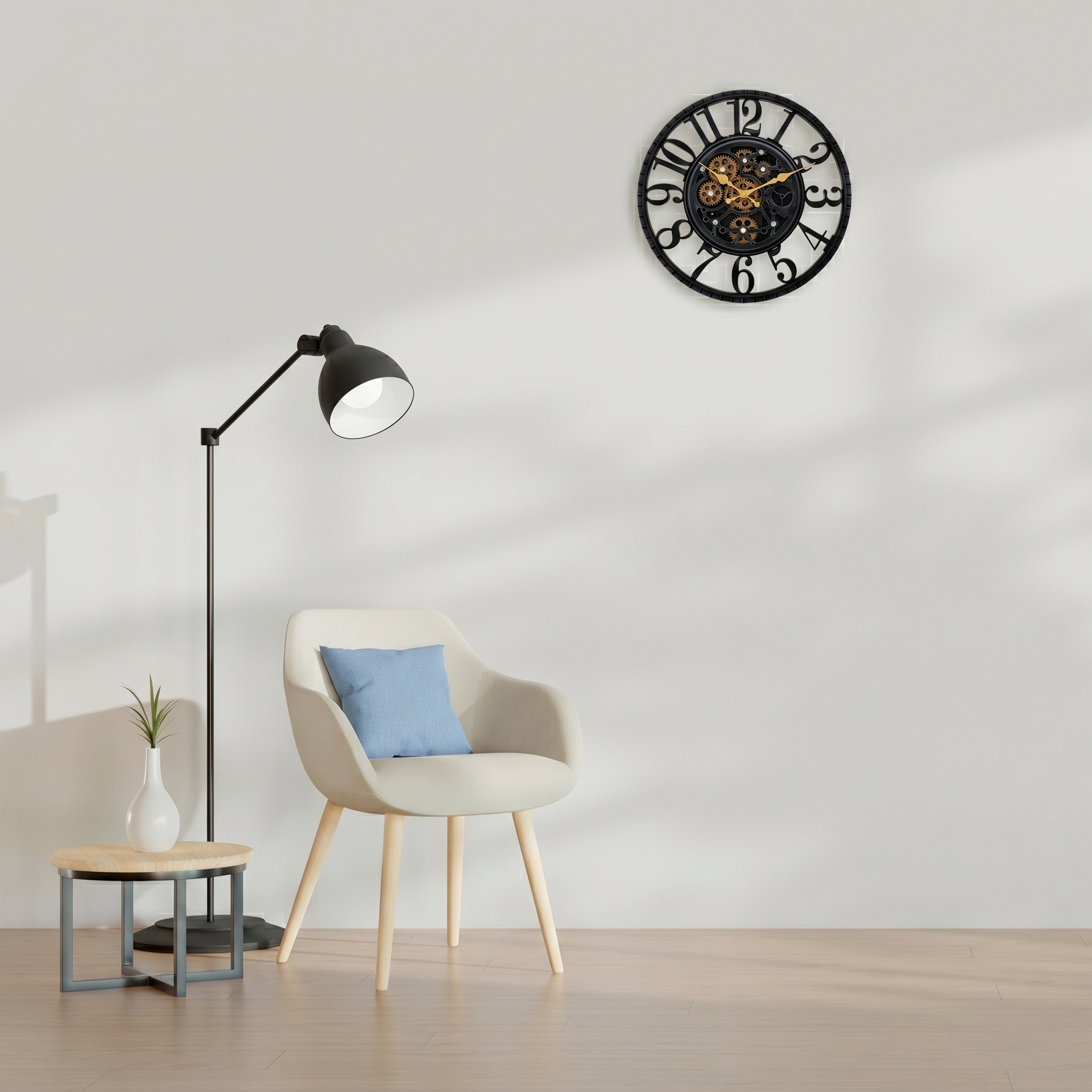 IvoQ Horloge mural industriel avec engrenages rotatifs - Noir & Or - Horloge murale robuste - 40 cm