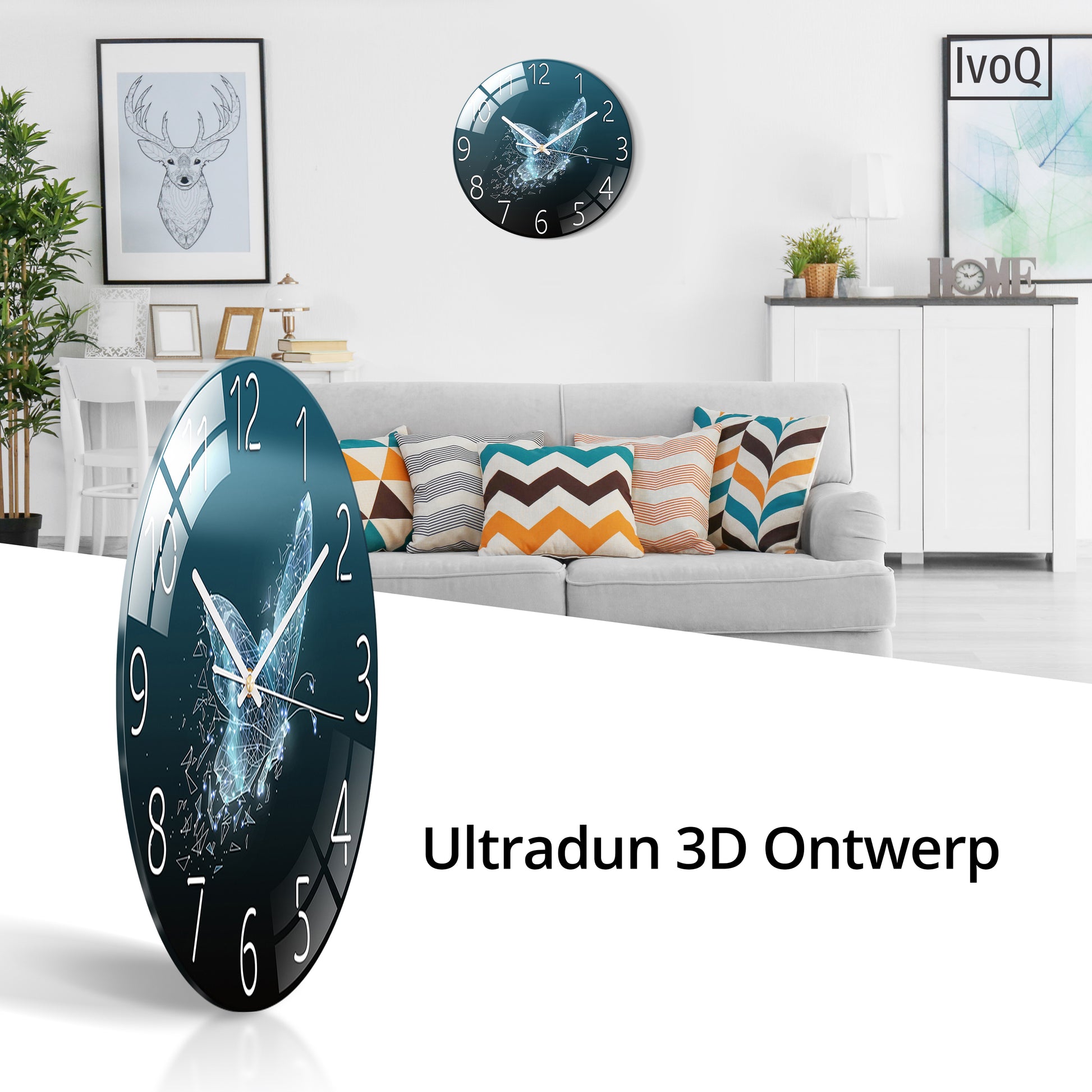 IvoQ Stijlvolle Groene Klok met Vlinder Design Ø 30 cm-IvoQ