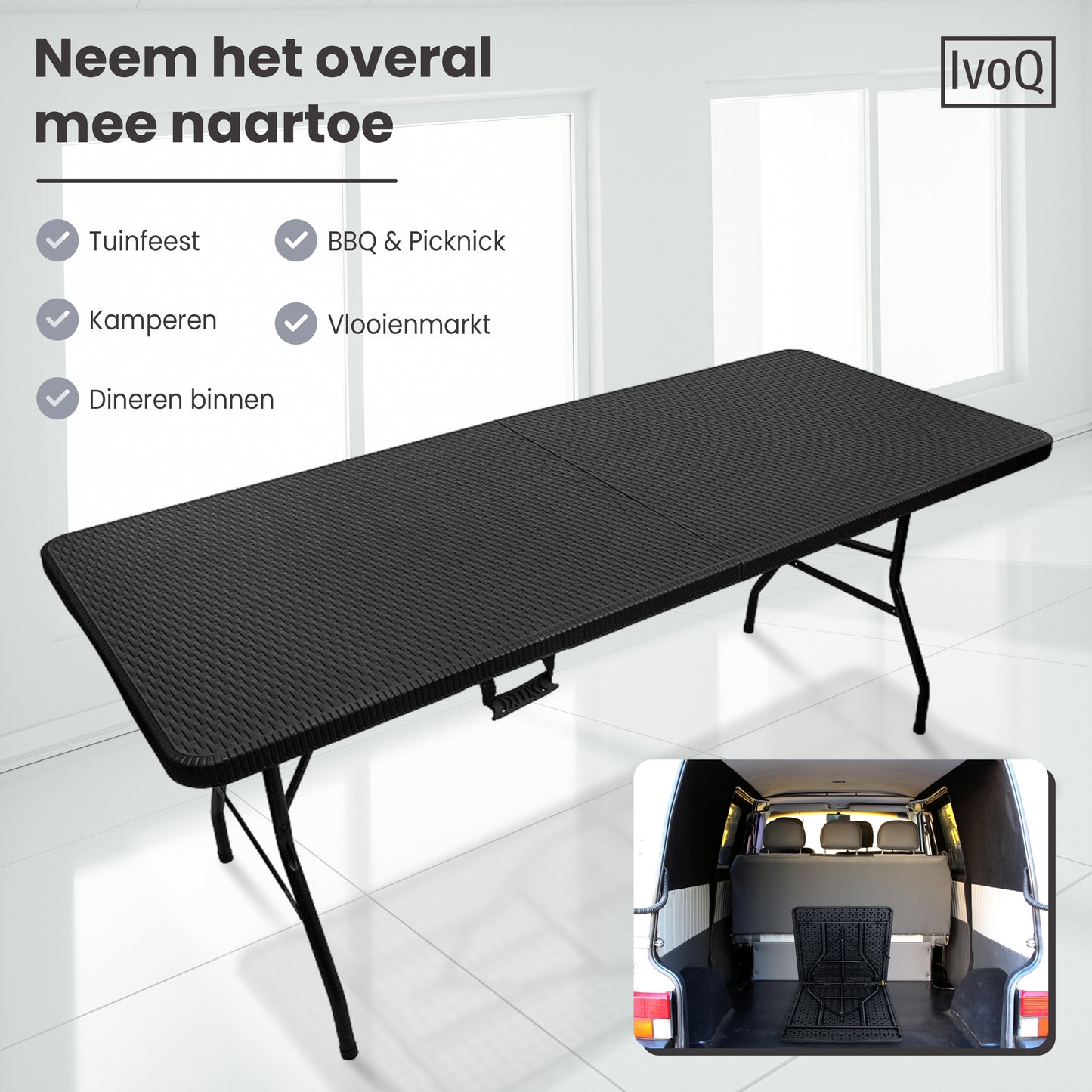 IvoQ Inklapbare Tafel 180 cm Rattan Zwart-IvoQ