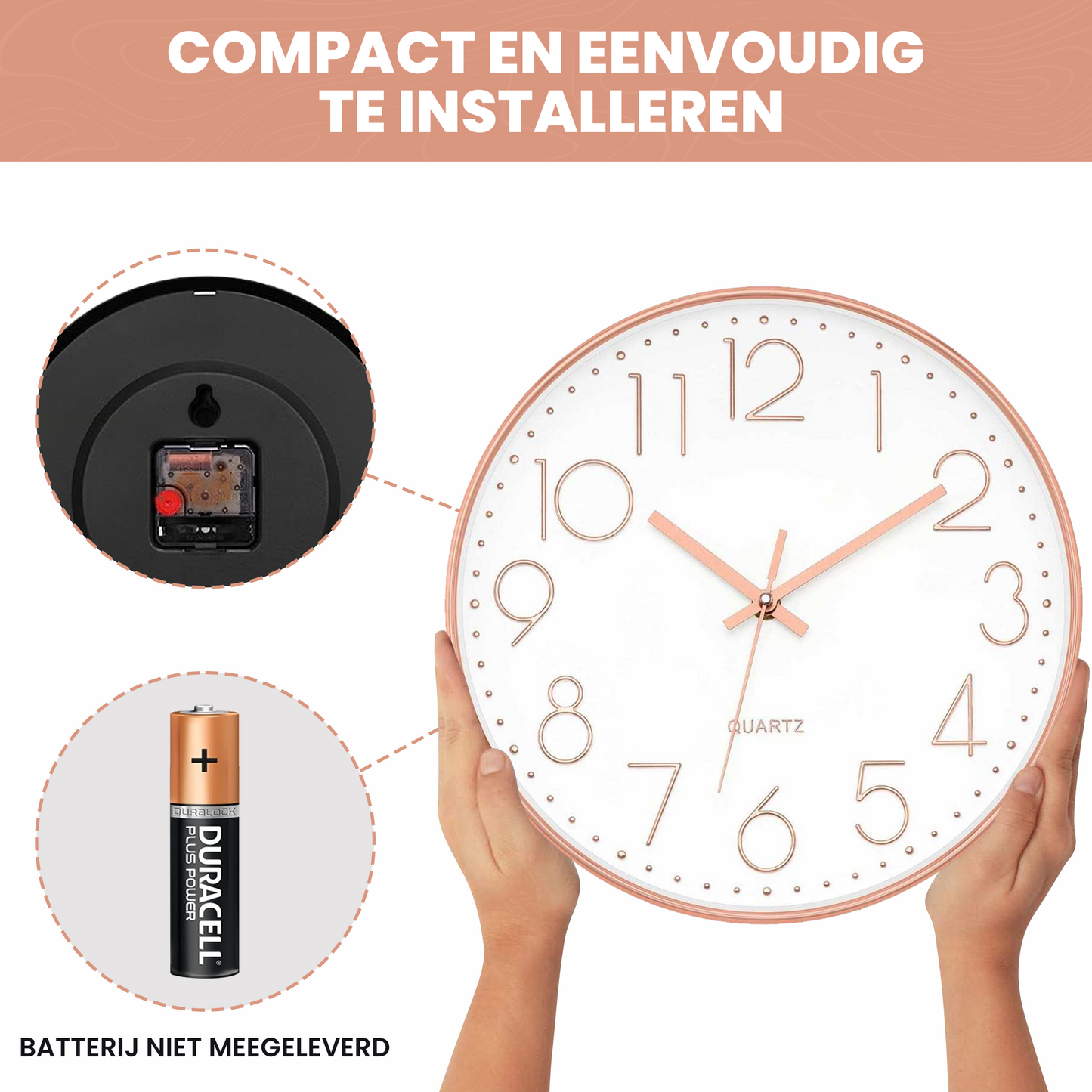 IvoQ Stijlvolle Wandklok Wit/Roze Ø30 cm-IvoQ