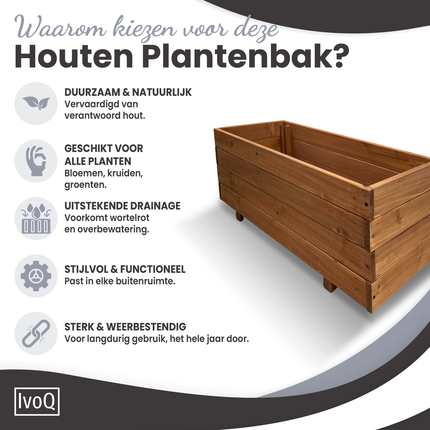 IvoQ Plantenbak Hout 80x40x32 cm-IvoQ