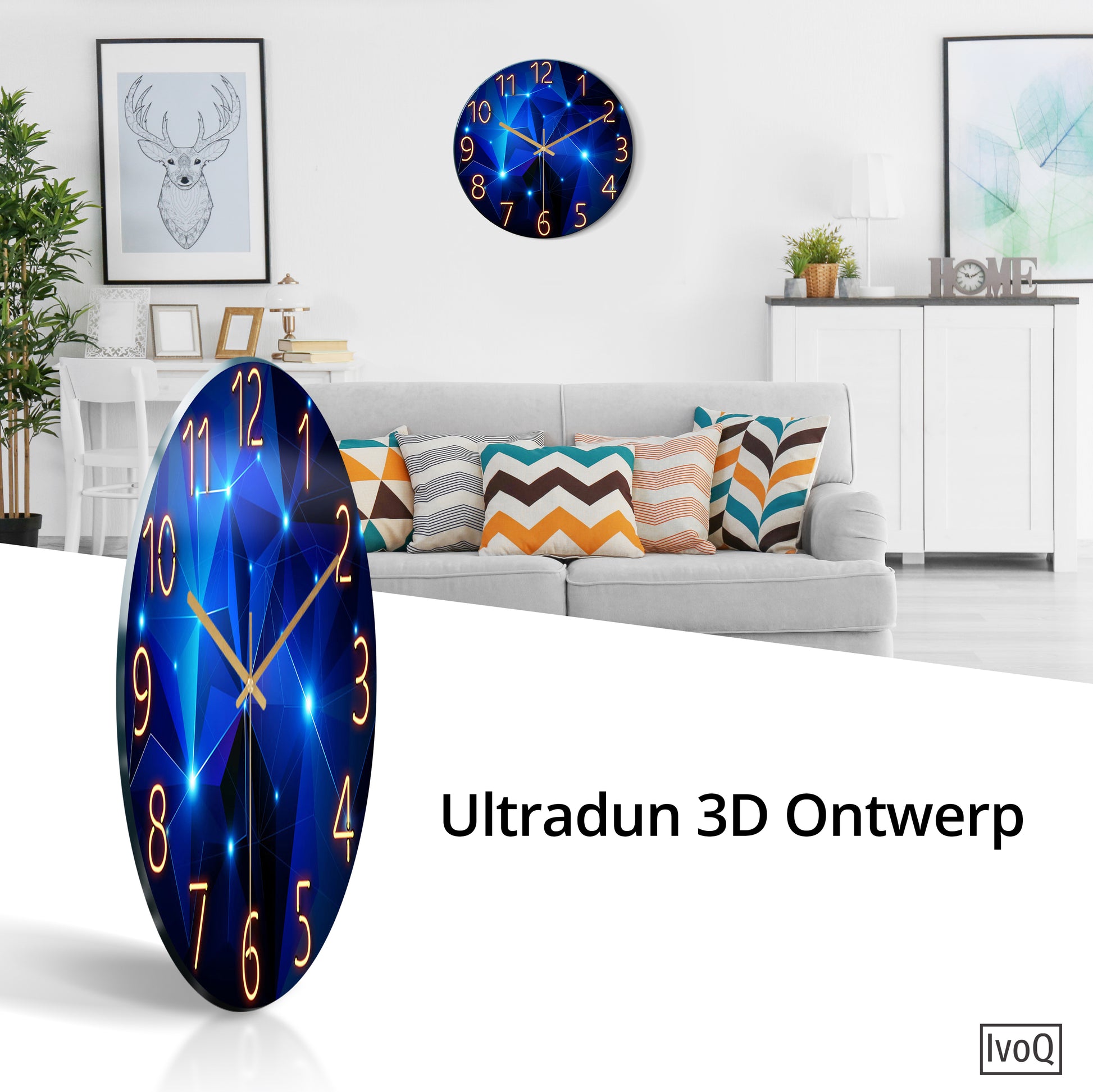 IvoQ Stille Wandklok Blauw Design Ø 30 cm-IvoQ