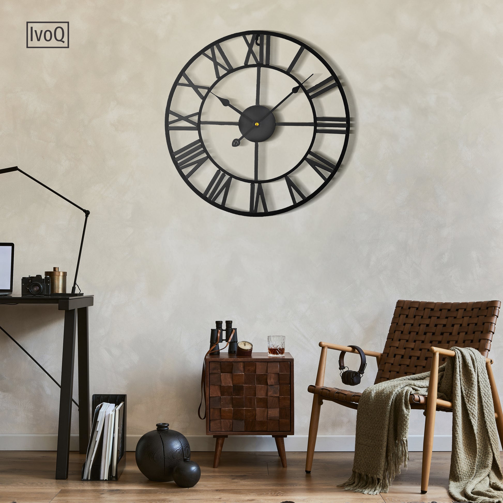 IvoQ Wandklok Zwart Metaal Romeins 40 cm-IvoQ