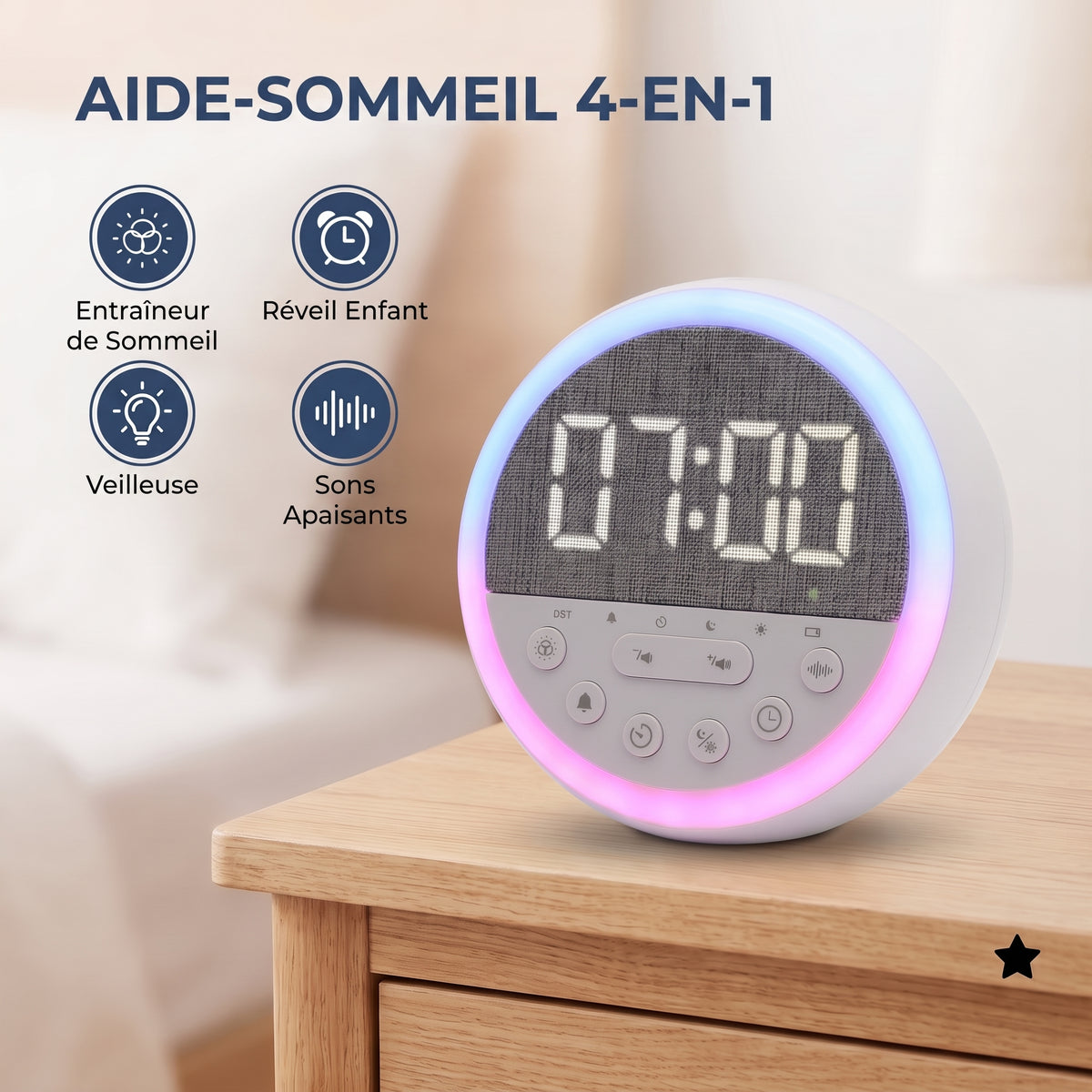 IvoQ Sleep Trainer pour Enfants - Réveil pour Enfants - Veilleuse - White Noise