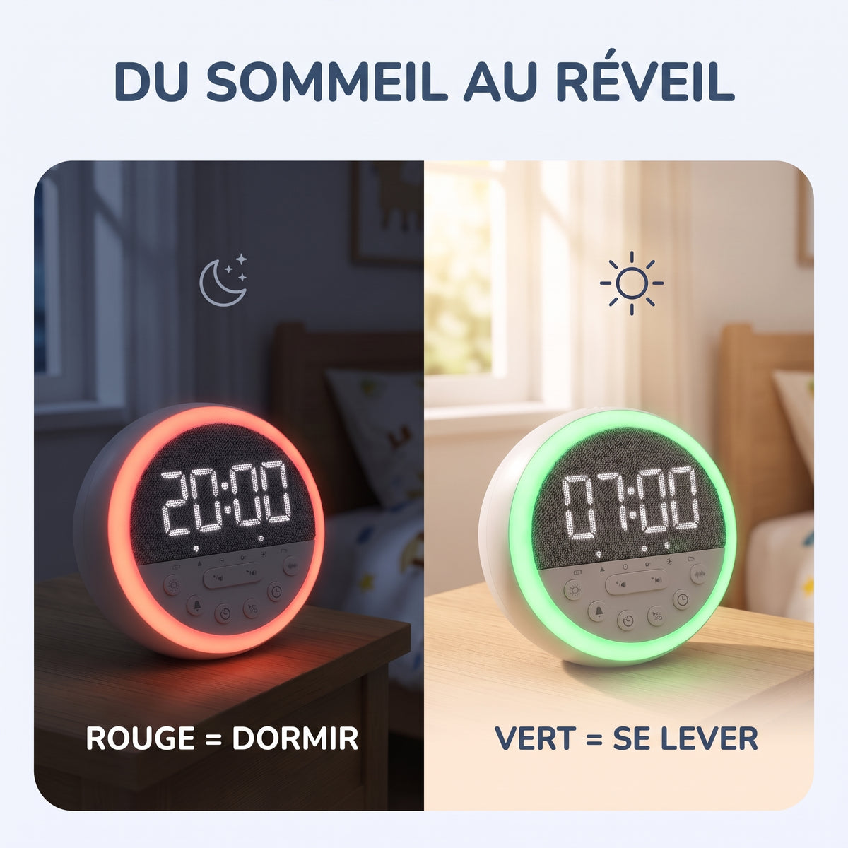 IvoQ Sleep Trainer pour Enfants - Réveil pour Enfants - Veilleuse - White Noise
